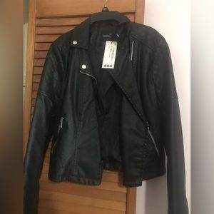 Boohoo Black Biker Jacket Faux Leather